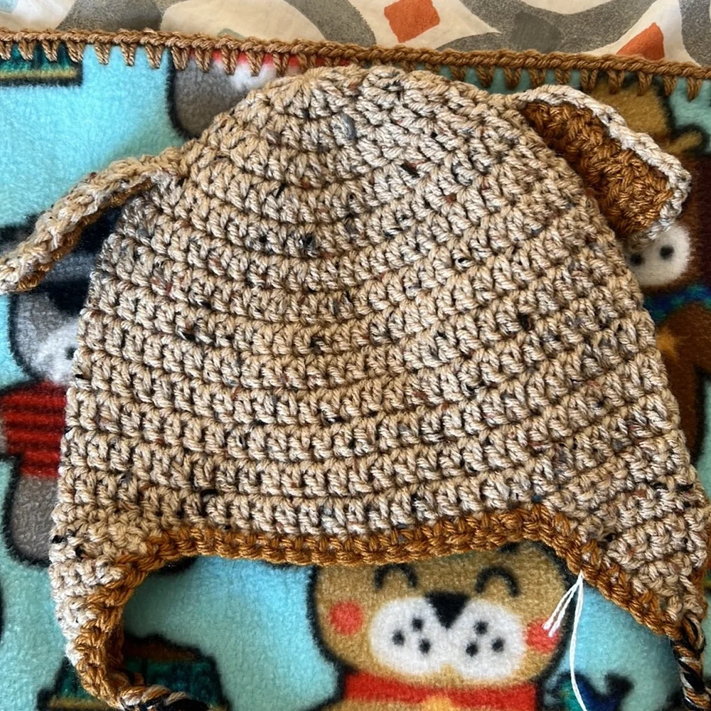 Handmade Crochet Dog hat and Dogs in costume fleece lovey